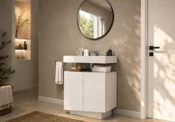 welltime Waschbeckenunterschrank »Vela,Breite 60cm, 2 Türen, 2 Fächer, mit Siphonausschnitt, lackiert« 1 Stk. tlg. Waschbeckenunterschrank,Waschtisch,Design mit schrägen Türen