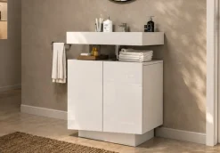 welltime Waschbeckenunterschrank »Vela,Breite 60cm, 2 Türen, 2 Fächer, mit Siphonausschnitt, lackiert« 1 Stk. tlg. Waschbeckenunterschrank,Waschtisch,Design mit schrägen Türen