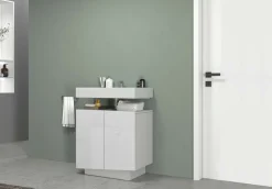 welltime Waschbeckenunterschrank »Vela,Breite 60cm, 2 Türen, 2 Fächer, mit Siphonausschnitt, lackiert« 1 Stk. tlg. Waschbeckenunterschrank,Waschtisch,Design mit schrägen Türen