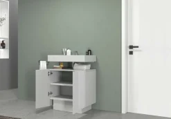 welltime Waschbeckenunterschrank »Vela,Breite 60cm, 2 Türen, 2 Fächer, mit Siphonausschnitt, lackiert« 1 Stk. tlg. Waschbeckenunterschrank,Waschtisch,Design mit schrägen Türen