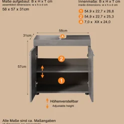 welltime Waschbeckenunterschrank »Royan« Waschbeckenunterschrank mit 2 Türen - (B/T/H) 58/31/57 cm