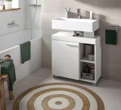 welltime Waschbeckenunterschrank »HANO,Badezimmer, WBU, Waschtisch,Kommode, Unterschrank« in 2 verschiedenen Farben und 2 verschiedenen Ausstattungen erhältlich,1 Tür, 2 höhenverstellbare E-Böden, 4 Fächer, mit Siphonausschnitt
