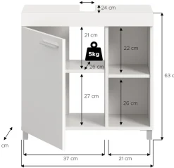 welltime Waschbeckenunterschrank »HANO,Badezimmer, WBU, Waschtisch,Kommode, Unterschrank« in 2 verschiedenen Farben und 2 verschiedenen Ausstattungen erhältlich,1 Tür, 2 höhenverstellbare E-Böden, 4 Fächer, mit Siphonausschnitt