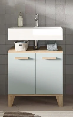 welltime Waschbeckenunterschrank »MINTTU, Breite 60 cm, 2 Türen, 1 Einlegeboden, 2 Fächer« mit Siphonausschnitt 8x23 cm,Badmöbel, Badschrank, Schrank, Kommode, Bad, Unterschrank