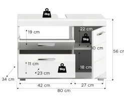 welltime Waschbeckenunterschrank »SIENA, Breite 80cm, 1 Tür, 1 Schubkasten, 1 Klappe, 2 Fächer,MDF-Front« WBU, Badmöbel, Badschrank, Kommode, Unterschrank, Bad, Badezimmer