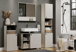 welltime Waschbeckenunterschrank »Amrum« BxHxT 80 x 64 x 42cm Waschbeckenunterschrank Eiche Rillenoptik
