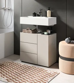 welltime Waschbeckenunterschrank »BIEL, Breite: 60 cm, 2 Türen, 2 Fächer, Siphonausschnitt« 1 Stk. tlg. Waschbeckenunterschrank, Unterschrank, WBU, Badezimmer, Bad