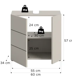 welltime Waschbeckenunterschrank »BIEL, Breite: 60 cm, 2 Türen, 2 Fächer, Siphonausschnitt« 1 Stk. tlg. Waschbeckenunterschrank, Unterschrank, WBU, Badezimmer, Bad