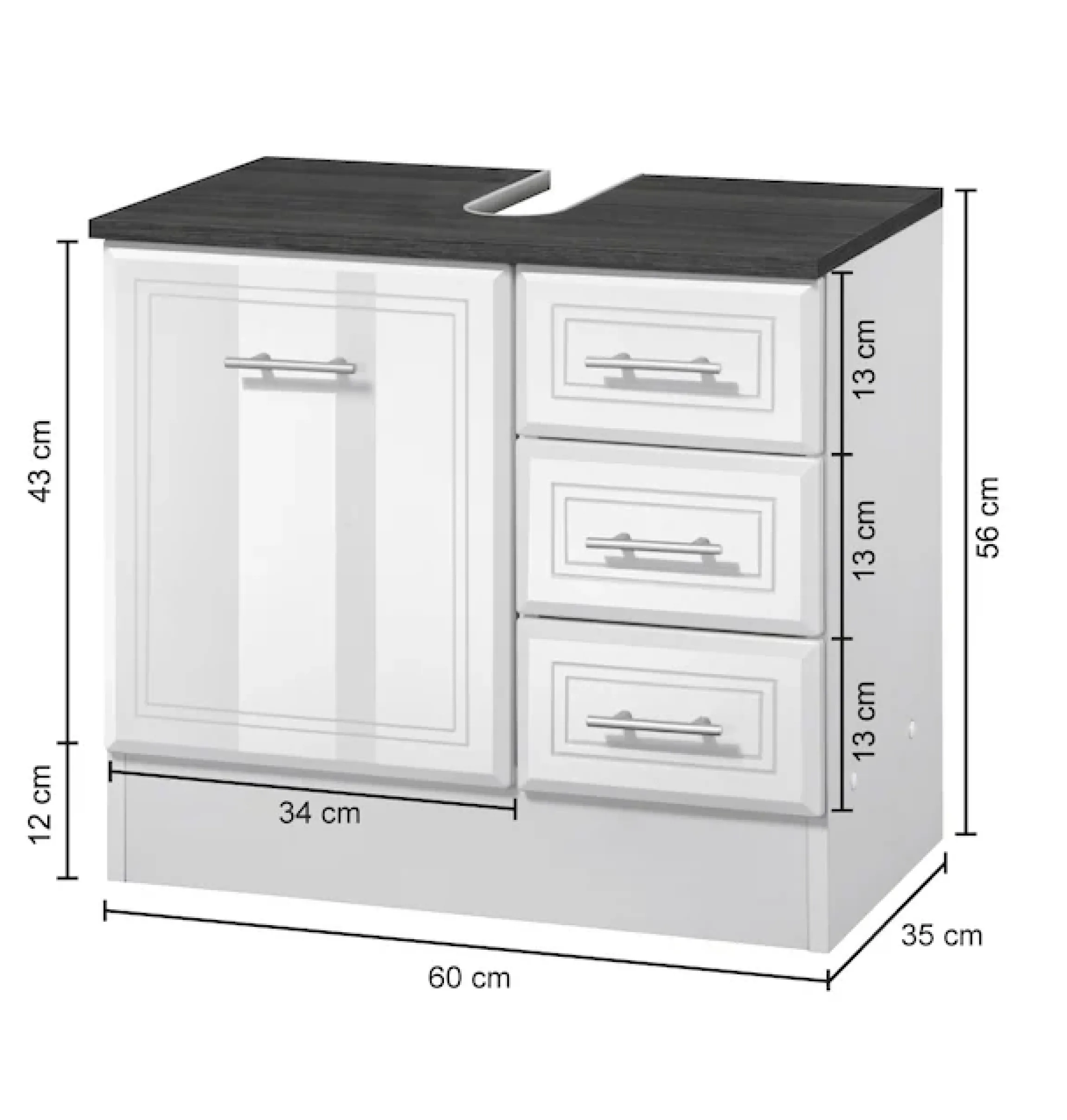 welltime Waschbeckenunterschrank »Neapel« Breite 60 cm, mit Hochglanzfronten und eleganter Fräsung