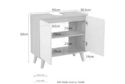 welltime Waschbeckenunterschrank »Lund Badunterschrank für wandhängende Waschbecken WC Unterschrank« Badezimmerschrank WBU Breite 65cm mit Siphonausschnitt Badschrank