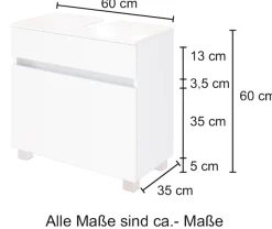 welltime Waschbeckenunterschrank »Baabe« Badmöbel Breite 60 cm, hängende Montage