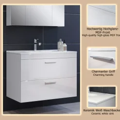 welltime Waschbeckenunterschrank »Dormoletto« Hänge-Waschbeckenunterschrank m. Becken - (B/T/H) 81/47/59 cm