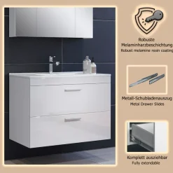 welltime Waschbeckenunterschrank »Dormoletto« Hänge-Waschbeckenunterschrank m. Becken - (B/T/H) 81/47/59 cm