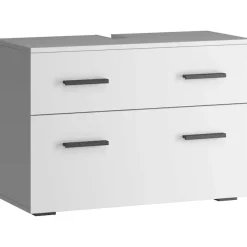 welltime Waschbeckenunterschrank »Skara« mit Klappe und Schubkasten, schwarze Griffe, Breite 80 cm, Höhe 55 cm