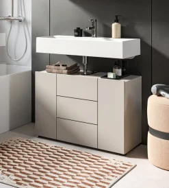 welltime Waschbeckenunterschrank »BIEL, Breite: 82 cm, 3 Türen, 4 Fächer, Siphonausschnitt« 1 Stk. tlg. Waschbeckenunterschrank, Unterschrank, WBU, Badezimmer, Bad