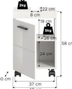 welltime Waschbeckenunterschrank »AVON, Breite 40 cm, 1 Tür, 1 Einlegboden, 2 Fächer« mit Siphonausschnitt 22x8 cm, Rückwand mit Ausschitt,Badmöbel, Badschrank, Unterschrank, Waschtisch, Kommode, Bad