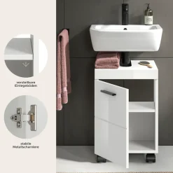 welltime Waschbeckenunterschrank »AVON, Breite 40 cm, 1 Tür, 1 Einlegboden, 2 Fächer« mit Siphonausschnitt 22x8 cm, Rückwand mit Ausschitt,Badmöbel, Badschrank, Unterschrank, Waschtisch, Kommode, Bad