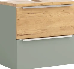 welltime Waschbeckenunterschrank »TRIENT Unterbeckenschrank 60 cm, Softclose und gedämpfte Scharniere« Schilfgrün/Wildeiche, gedämpfte Scharniere und Softclose-Auszug