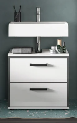 welltime Waschbeckenunterschrank »KAJO, hochglanz Front, 2 Schubladen, Siphonausschnitt« 1 Stk. tlg. Waschbecken, Unterschrank, Bad, Badezimmer, Schrank