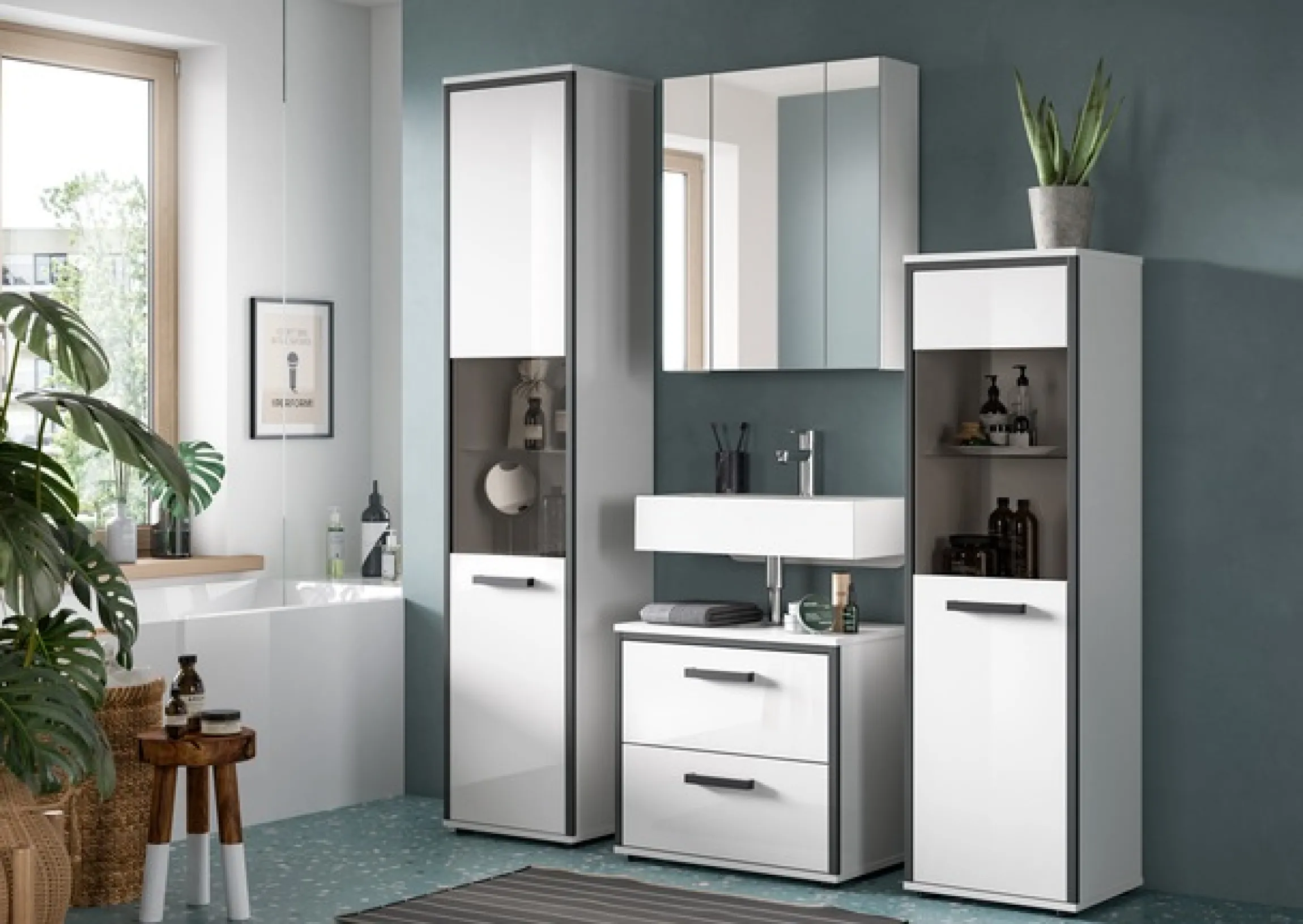 welltime Waschbeckenunterschrank »KAJO, hochglanz Front, 2 Schubladen, Siphonausschnitt« 1 Stk. tlg. Waschbecken, Unterschrank, Bad, Badezimmer, Schrank
