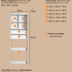 welltime Waschmaschinenumbauschrank »Avena« Waschmaschinenüberbau mit 2 Fächern - (B/T/H) 63/24/187 cm