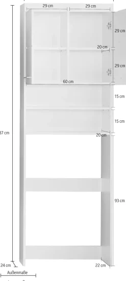 welltime Waschmaschinenumbauschrank »Avena« Waschmaschinenüberbau mit 2 Fächern - (B/T/H) 63/24/187 cm