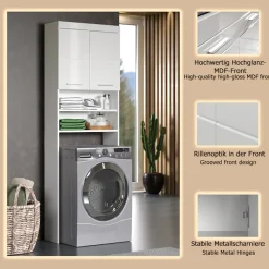 welltime Waschmaschinenumbauschrank »Avena« Waschmaschinenüberbau mit 2 Fächern - (B/T/H) 63/24/187 cm