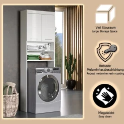 welltime Waschmaschinenumbauschrank »Avena« Waschmaschinenüberbau mit 2 Fächern - (B/T/H) 63/24/187 cm