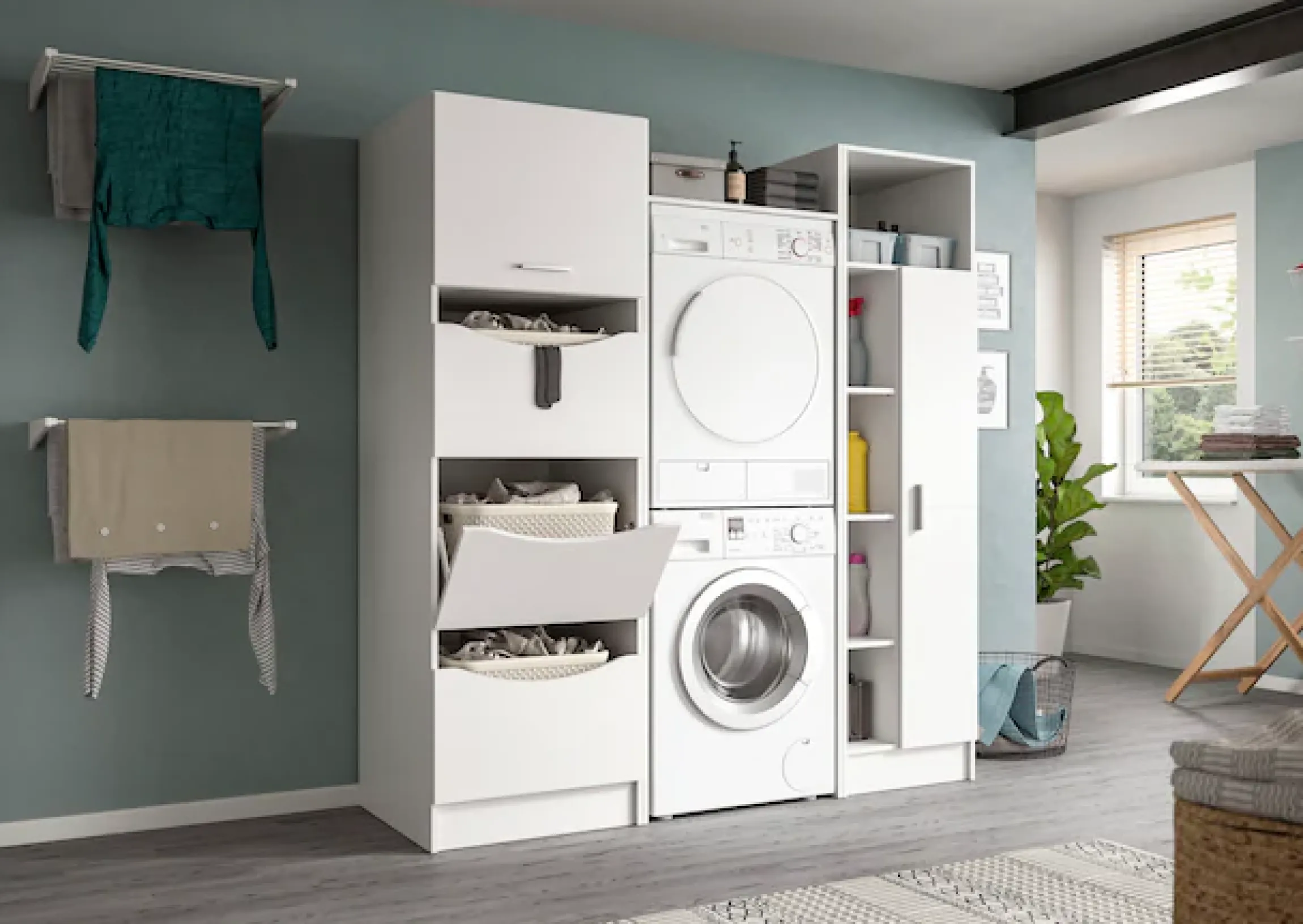 welltime Waschmaschinenumbauschrank »FALAS,Höhe 195 cm, 1 Boden, für Waschmaschine &Trockner« in verschiedenen Farben erhältlich, 1 Stk. tlg. Waschmaschine, Trockner, Waschmaschinenschrank, Umbauschrank, Wäsche