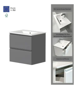 welltime Waschtisch »Cosmos in verschiedenen Ausführungen inkl. Waschbecken« Badmöbel, Waschplatzmit 2 Schubladen, Soft-Close-Funktion, FSC®