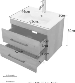 welltime Waschtisch »Florenz Badschrank Badmöbel inkl. Waschbecken« Komplett-Set,Waschplatz mit 2 Auszügen und Softclose Breite 60cm