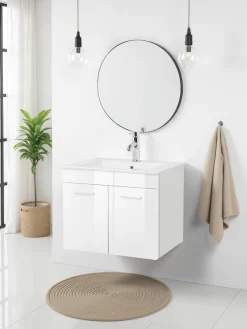 welltime Waschtisch »Florenz, Breite 60cm, 2 Tür, 2 Fächer, MDF-Front« Set, Waschtisch inklusive Waschbecken,Waschplatz mit 2 Türen,in verschiedenen Farben erhältlich, Badmöbel