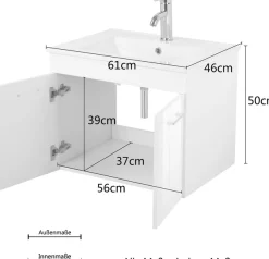 welltime Waschtisch »Florenz, Breite 60cm, 2 Tür, 2 Fächer, MDF-Front« Set, Waschtisch inklusive Waschbecken,Waschplatz mit 2 Türen,in verschiedenen Farben erhältlich, Badmöbel