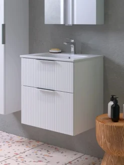 welltime Waschtisch »G-Line« mitKeramik Waschbecken, Schubladen mit Softclose,trendig geriffelt