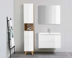 welltime Waschtisch »Lund Badezimmerschrank Unterschrank mit Becken« Set,Waschplatz mit Waschbeckenund 2 Auszügen Breite 80 cm