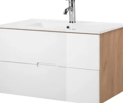 welltime Waschtisch »Lund Badezimmerschrank Unterschrank mit Becken« Set,Waschplatz mit Waschbeckenund 2 Auszügen Breite 80 cm