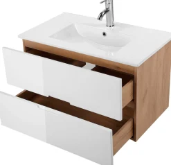 welltime Waschtisch »Lund Badezimmerschrank Unterschrank mit Becken« Set,Waschplatz mit Waschbeckenund 2 Auszügen Breite 80 cm