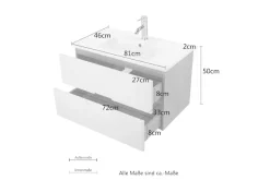welltime Waschtisch »Lund Badezimmerschrank Unterschrank mit Becken« Set,Waschplatz mit Waschbeckenund 2 Auszügen Breite 80 cm
