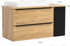 welltime Waschtisch »MAILAND, 2 Metall-Vollauszüge mit Softclose, Aufsatzbecken« Maße (B/H/T): ca. 105/65,5/47 cm,