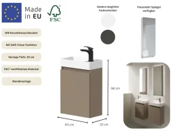 welltime Waschtisch »Mini, Badmöbel, Waschtischunterschrank inkl. Waschbecken« Breite 40cm, mit Soft-Close-Funktion, FSC®-zertifiziert