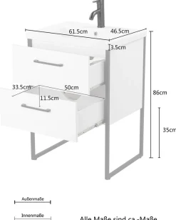 welltime Waschtisch »Paris« Breite 60cm , Badmöbel Loft Design , Metall , inkl. Waschbecken