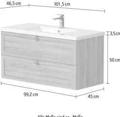 welltime Waschtisch »Rustic« mit Soft-Close-Funktion, Breite 101,5 cm, Eichenfurnier