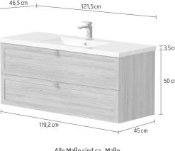 welltime Waschtisch »Rustic« mit Soft-Close-Funktion, Breite 121,5 cm, Eichenfurnier