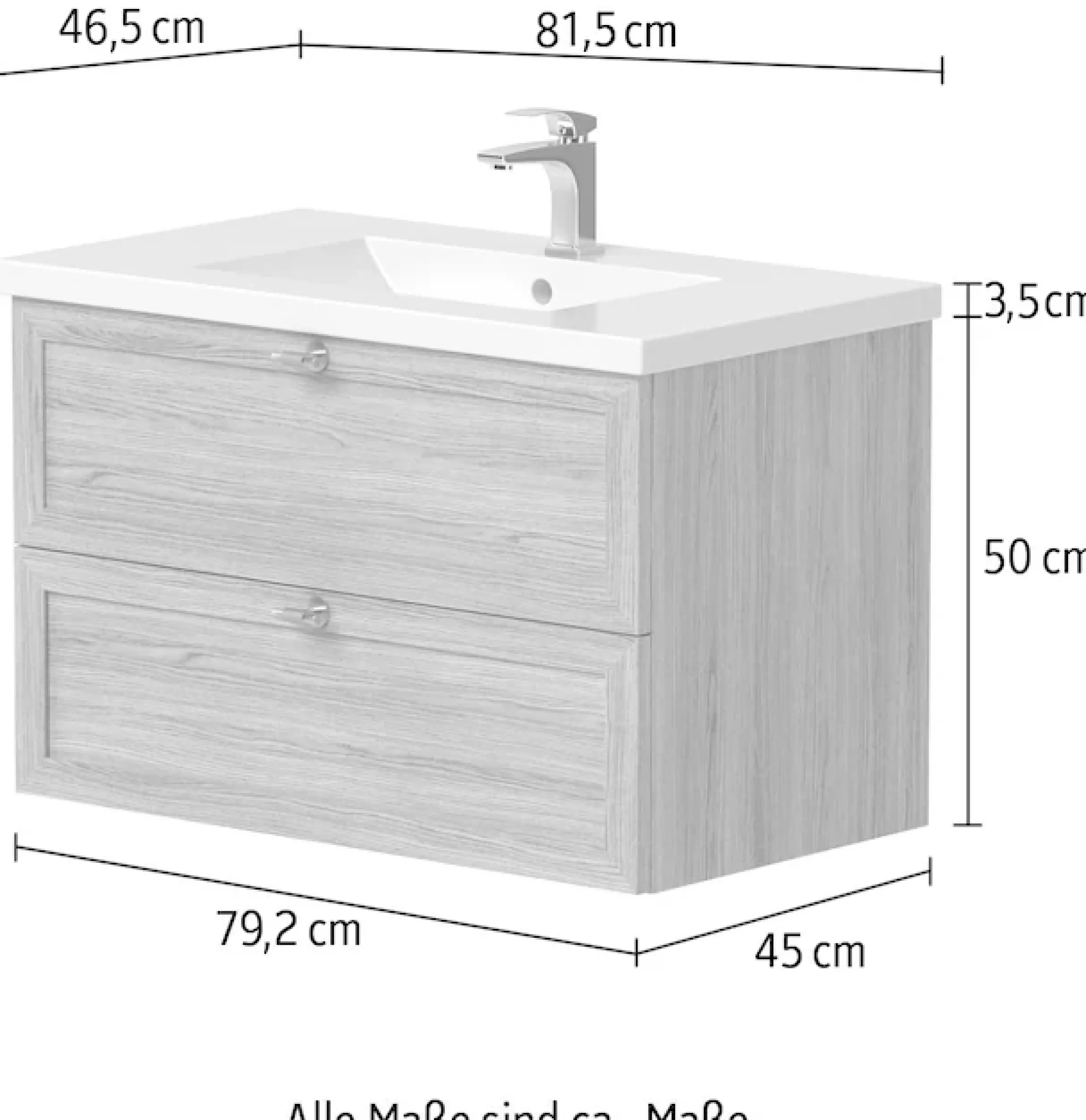 welltime Waschtisch »Rustic« mit Soft-Close-Funktion, Breite 81,5 cm, Eichenfurnier