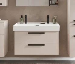 welltime Waschtisch »SALVADA, Softclose-Auszüge, Keramikbecken« Maße (B/T/H): 100/48/63 cm,Kaschmir, Lochbohrung für zwei Armaturen, Anti-Finger-Print