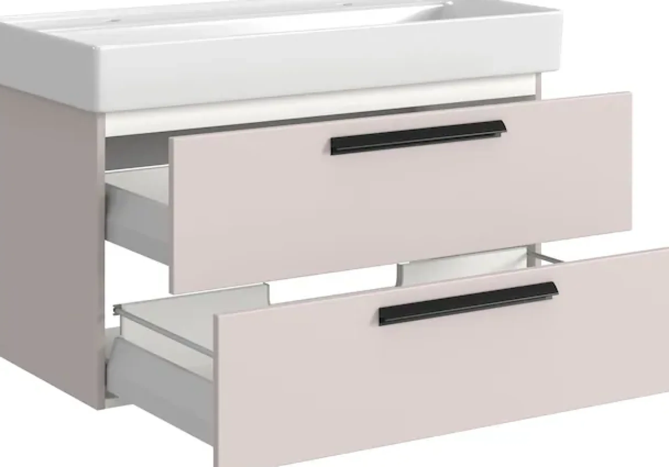 welltime Waschtisch »SALVADA, Softclose-Auszüge, Keramikbecken« Maße (B/T/H): 100/48/63 cm,Kaschmir, Lochbohrung für zwei Armaturen, Anti-Finger-Print