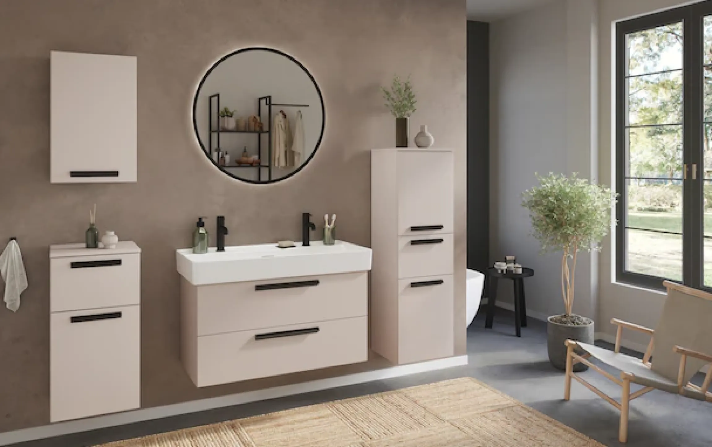welltime Waschtisch »SALVADA, Softclose-Auszüge, Keramikbecken« Maße (B/T/H): 100/48/63 cm,Kaschmir, Lochbohrung für zwei Armaturen, Anti-Finger-Print