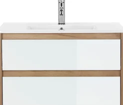welltime Waschtisch »Torun Badezimmerschrank Unterschrank mit Glasfronten und Softclose« Set,Waschplatz mit 2 Schubladen und Waschbecken Breite 80 cm