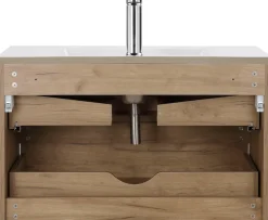 welltime Waschtisch »Torun Badezimmerschrank Unterschrank mit Glasfronten und Softclose« Set,Waschplatz mit 2 Schubladen und Waschbecken Breite 80 cm