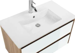 welltime Waschtisch »Torun Badezimmerschrank Unterschrank mit Glasfronten und Softclose« Set,Waschplatz mit 2 Schubladen und Waschbecken Breite 80 cm